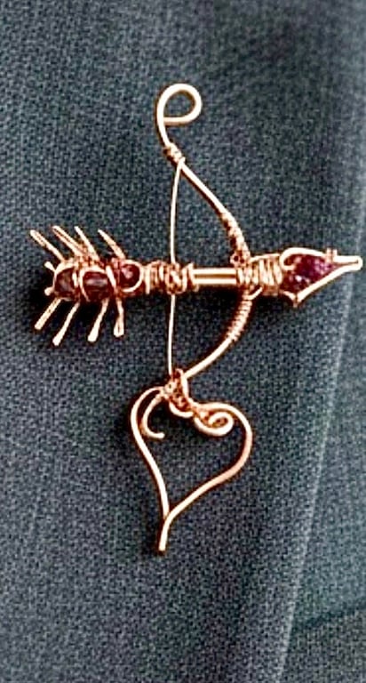 Copper Cupids Arrow With Heart & Natural Garnet Faceted Beads