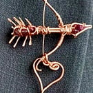 Copper Cupids Arrow With Heart & Natural Garnet Faceted Beads