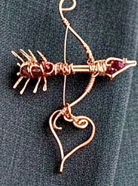 Copper Cupids Arrow With Heart & Natural Garnet Faceted Beads