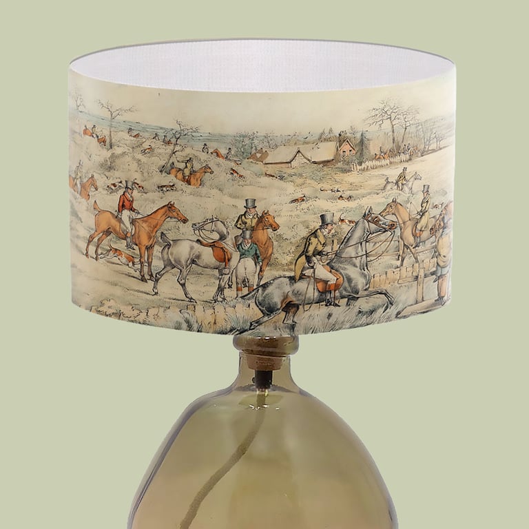 Fine Art Lampshade, Antique Hunting Scene Lampshade, Horse and Hound Lampshade