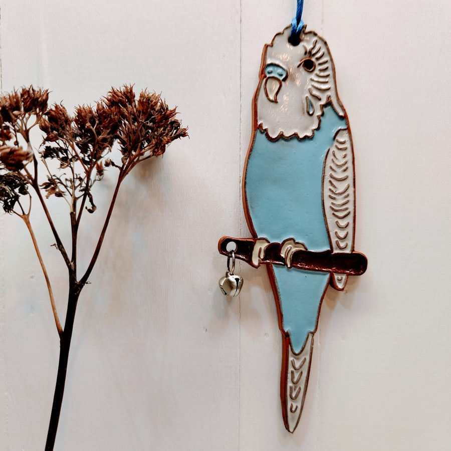 Budgie ceramic hanging decor.