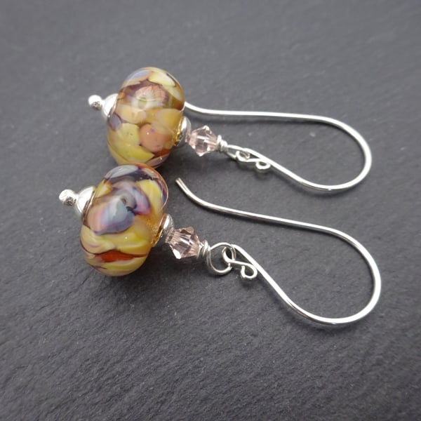 autumn lampwork glass earrings, sterling silver jewellery