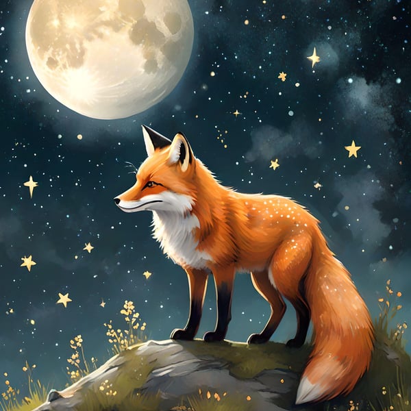 Fox Under Moon With Stars Greeting Card A5