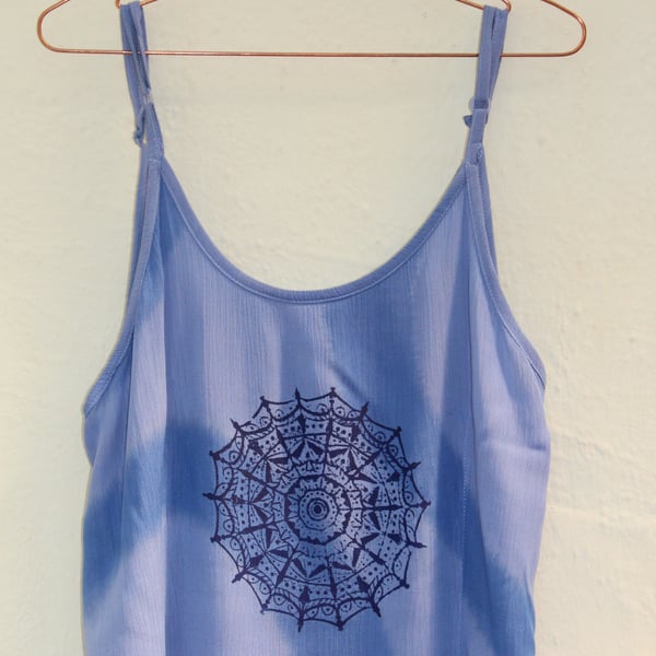 Blue mandala dress,Vintage 90's LadiesSummer Beach holiday dress.handprinted Eco