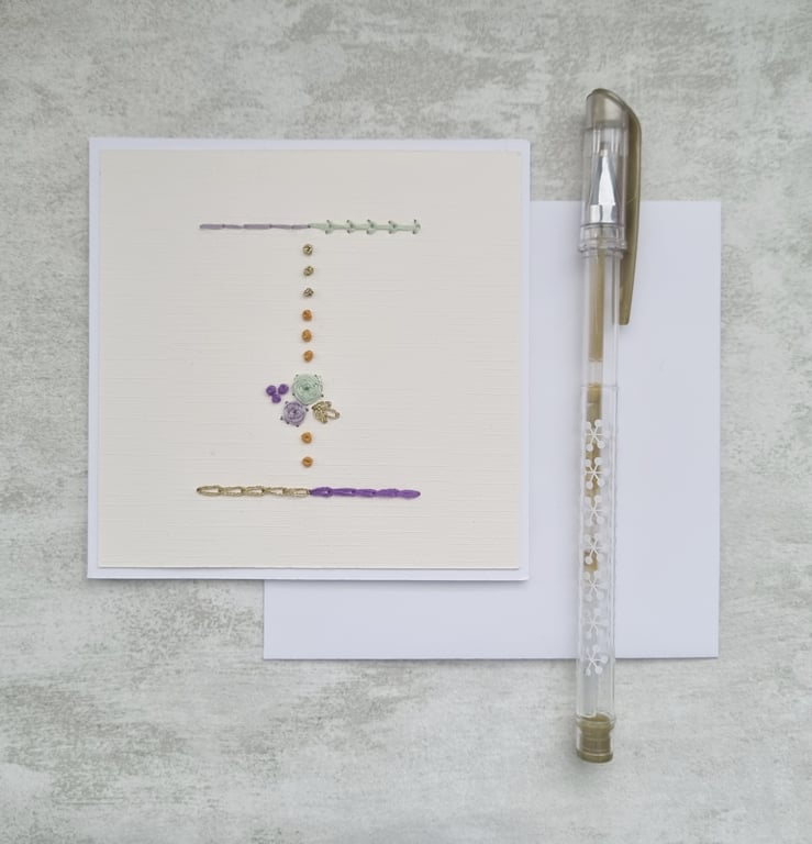 Letter I Embroidered Card, Personalised Bridesmaid Card, Birthday Keepsake
