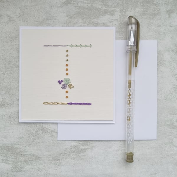 Letter I Embroidered Card, Personalised Bridesmaid Card, Birthday Keepsake