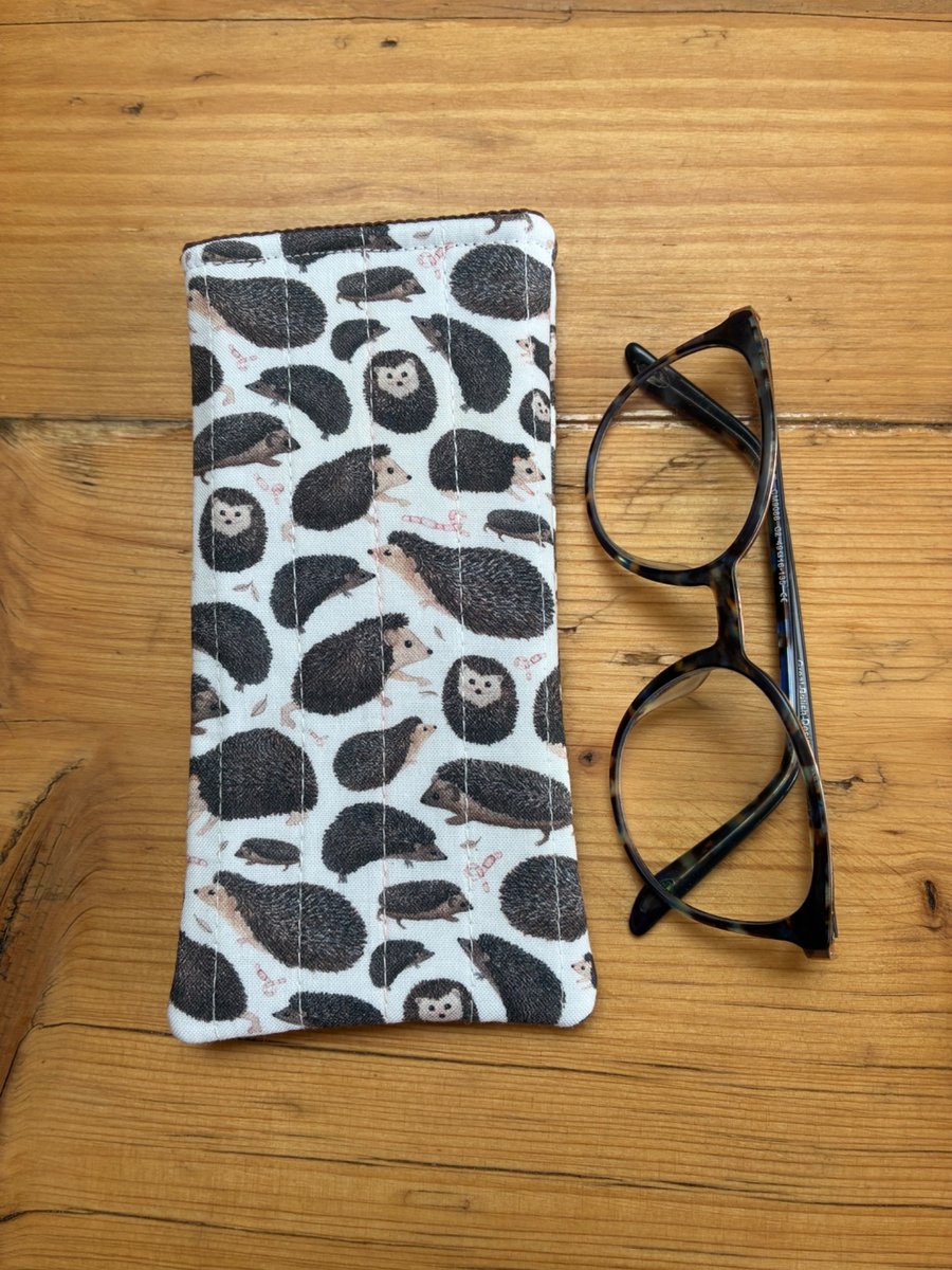 Hedgehogs And Worms Quilted Fabric Glasses Case