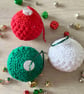 Crochet Christmas Baubles Set of 6 - Red Green & White - Tree Decorations - Image 3