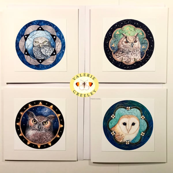 Owl cards set of four