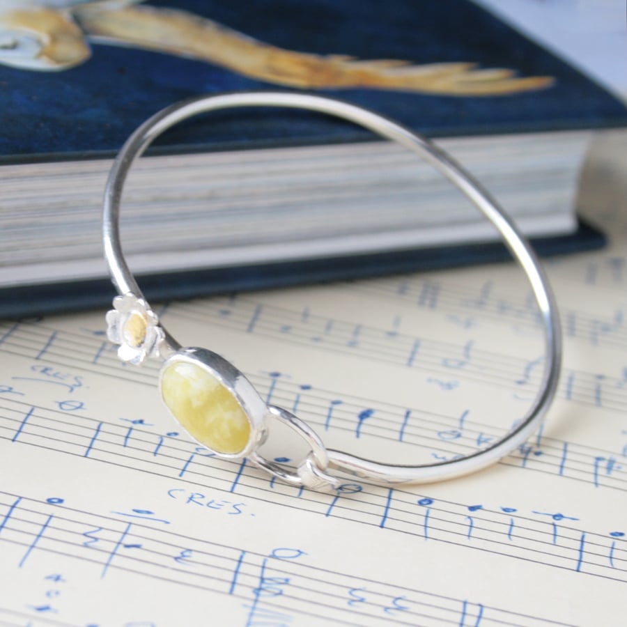 Silver gemstone bangle, solid silver bangle, Highland marble bangle