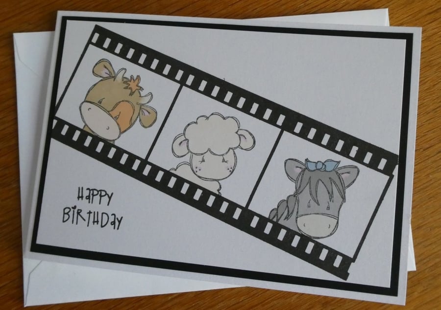 Film Roll Birthday Card - Farm Animals - Blue