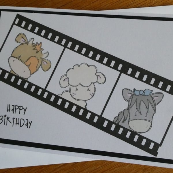 Film Roll Birthday Card - Farm Animals - Blue