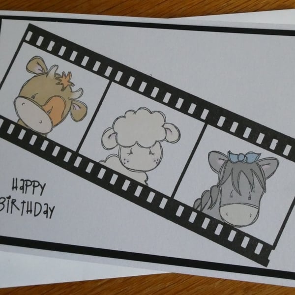 Farm Animals Birthday Card- Blue