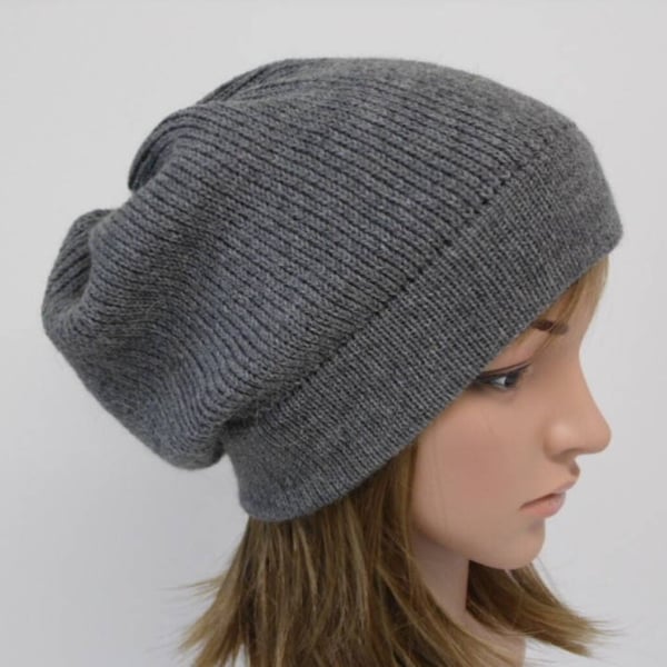 Grey alpaca beanie hat, slouchy beanie, handmade baggy hat, slouch beanie