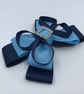 Navy and Light Blue Double Layer Bow with Navy Loops on Clip - Image 2