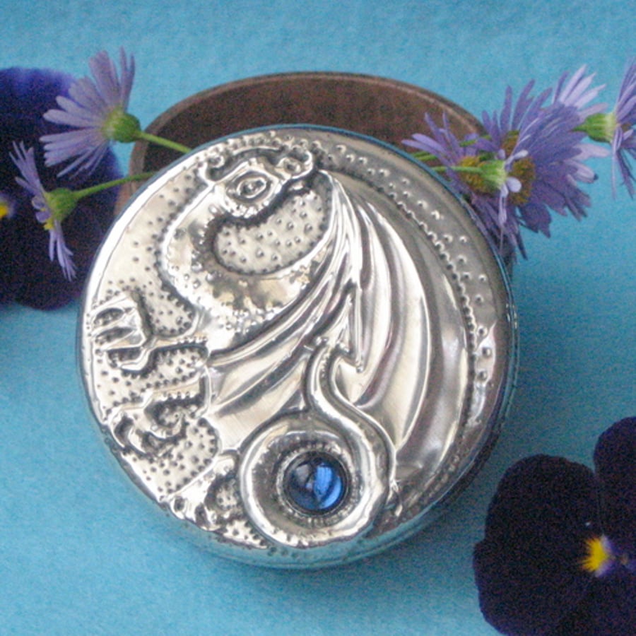 Handmade Silver Pewter Box,Dragon Design