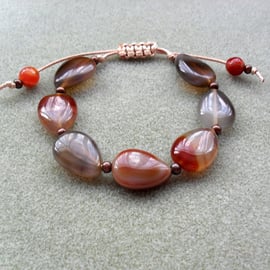 Brown Tones of Agate Knotted Bracelet Macrame Style