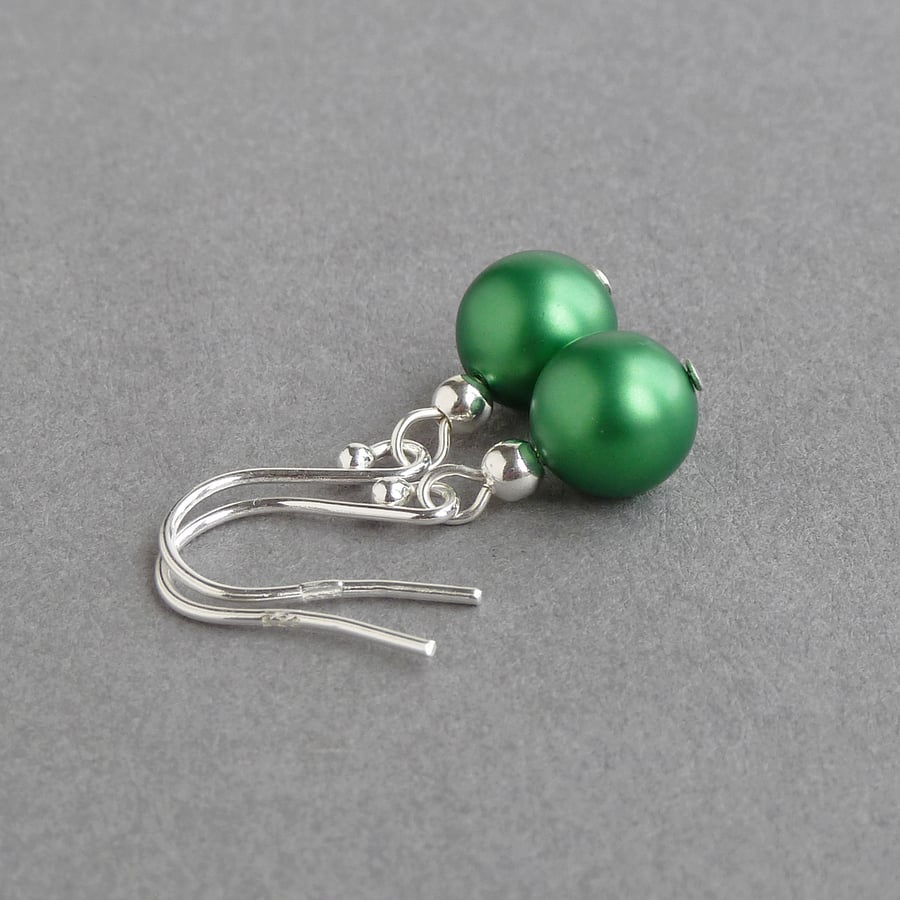 Simple Bright Green Drop Earrings - Colourful Grass Green Pearl Dangle Earrings 