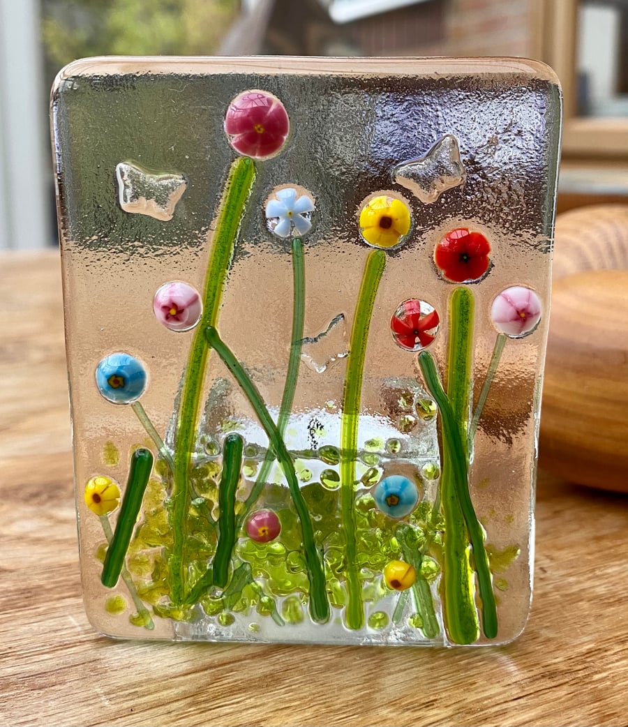 Fused glass summer stems tea-light shade