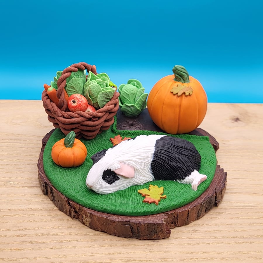 Autumn Harvest Slumber Guinea Pig Sculpture, Gift for Guinea Pig Lovers