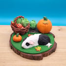 Autumn Harvest Slumber Guinea Pig Sculpture, Gift for Guinea Pig Lovers