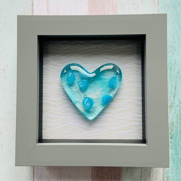 Beautiful Framed Cast Glass Heart