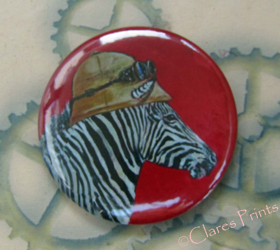 Steampunk Zebra Art Badge 58mm Button Animal Badges Cats Pith Helmet