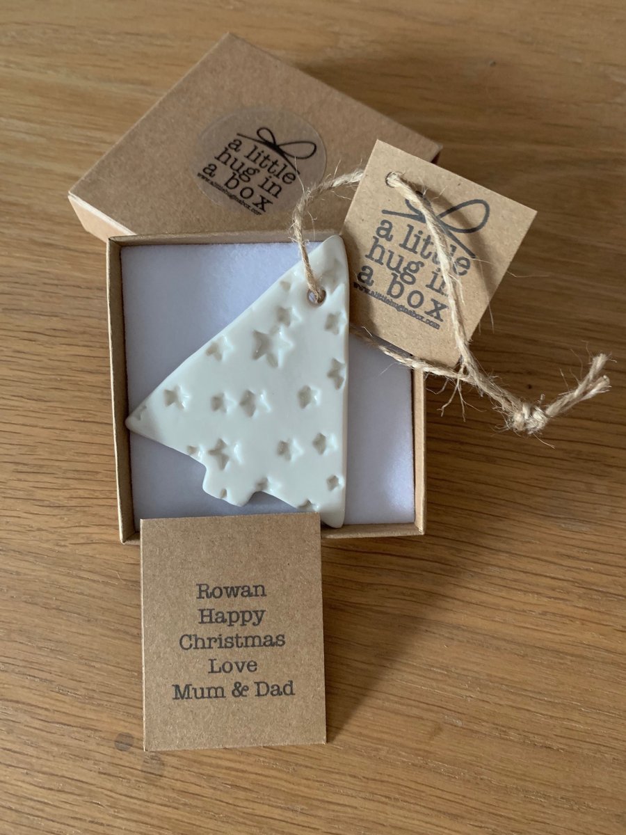 A little hug in a box porcelain Christmas Tree Decoration