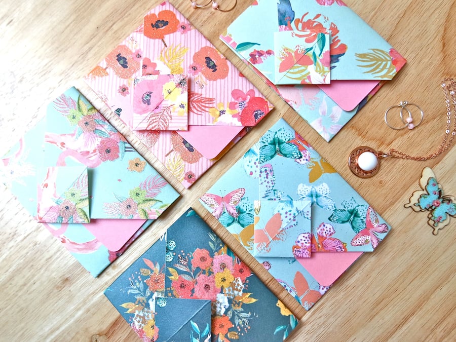 Origami Envelope Set 5 - Tropical Flowers in Pastel Shades Glitter