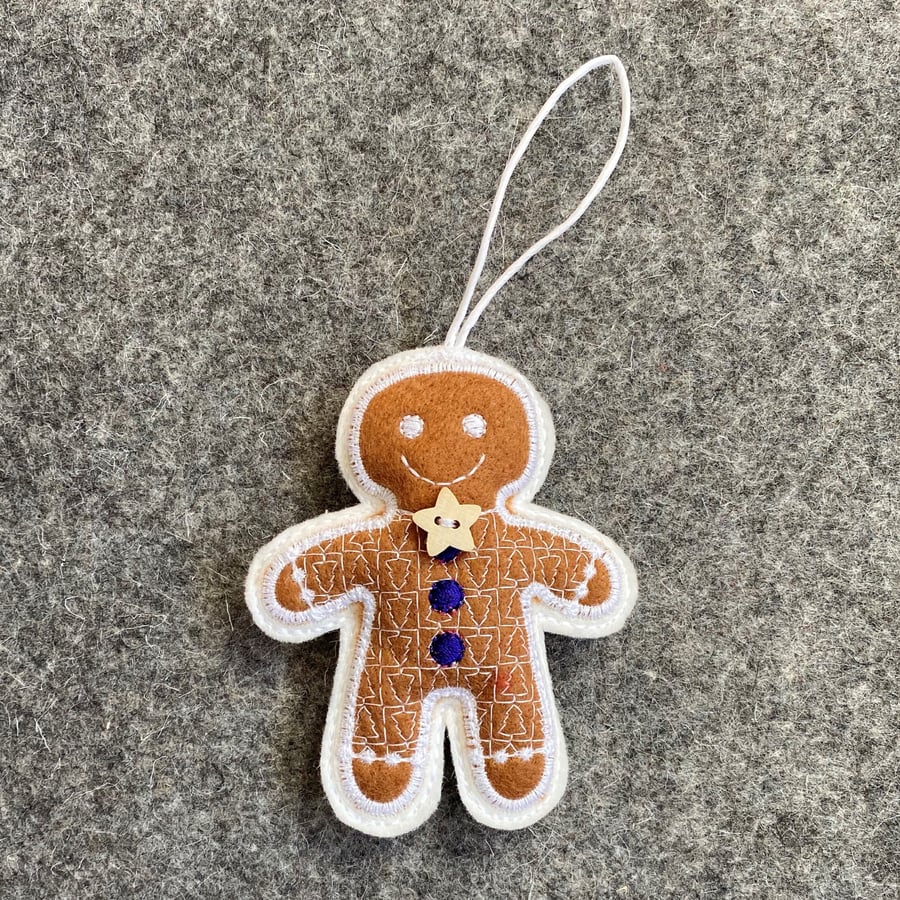 Gingerbread man ornament, Wool felt Gingerbread, Christmas Tree decoration