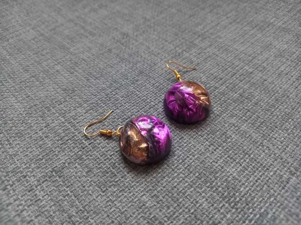 Handmade Purple and Gold Crinkle Circle Earrings