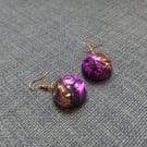 Purple and Gold Crinkle Circle Earrings