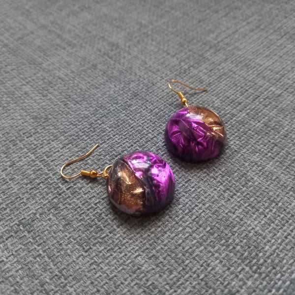 Purple and Gold Crinkle Circle Earrings