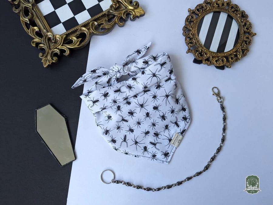 Tie on Dog Bandana Spiders Black & White Dog Bandana Handmade Dog Accessories