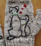 Knitted Fingerless Gloves With Embroidered Dog And Cat (J177) - Image 2