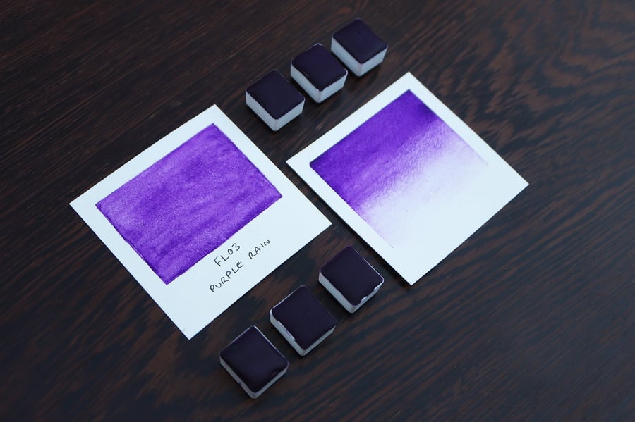FL03 Purple Rain - Purple Fluorescent Neon Watercolour - Half Pan Watercolour