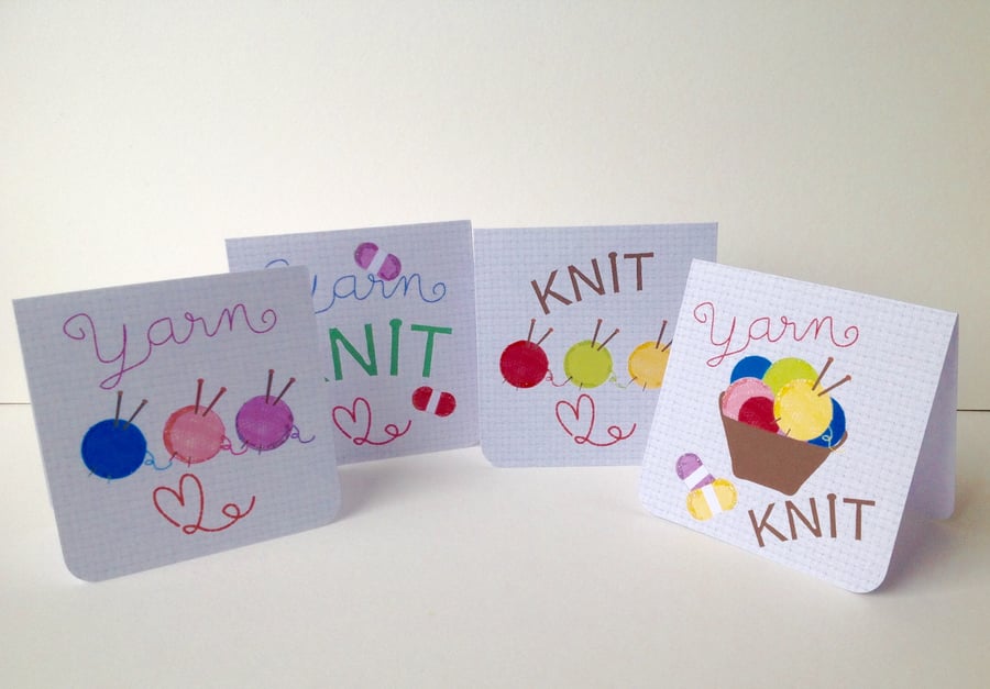 Notecards Set of Four,Knitting and Yarn Theme,Handmade Notelets