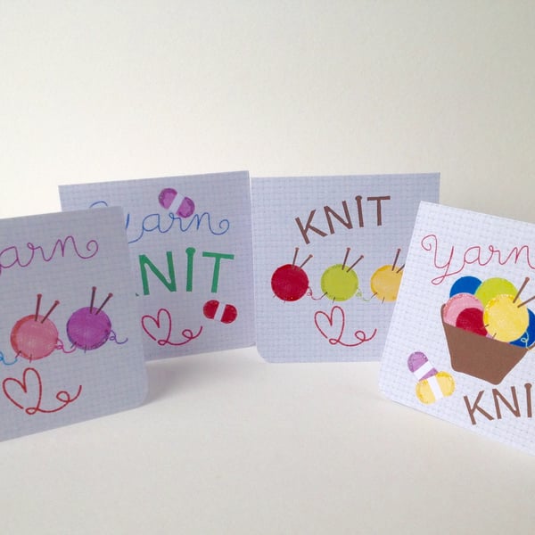 Notecards Set of Four,Knitting and Yarn Theme,Handmade Notelets
