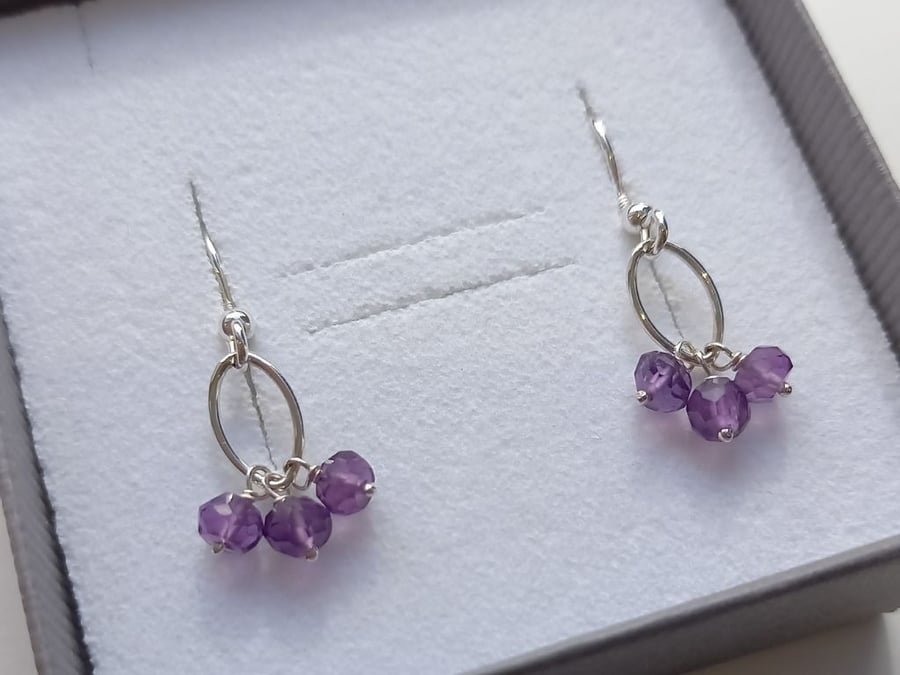Purple Amethyst Navette Link Drop Earrings