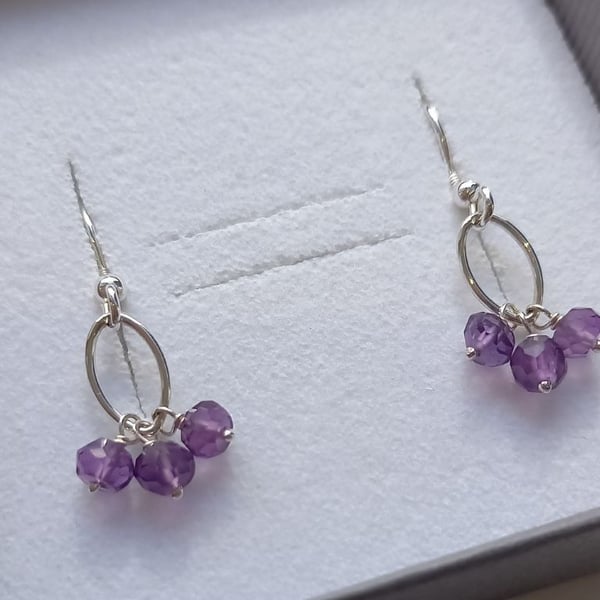 Purple Amethyst Navette Link Drop Earrings