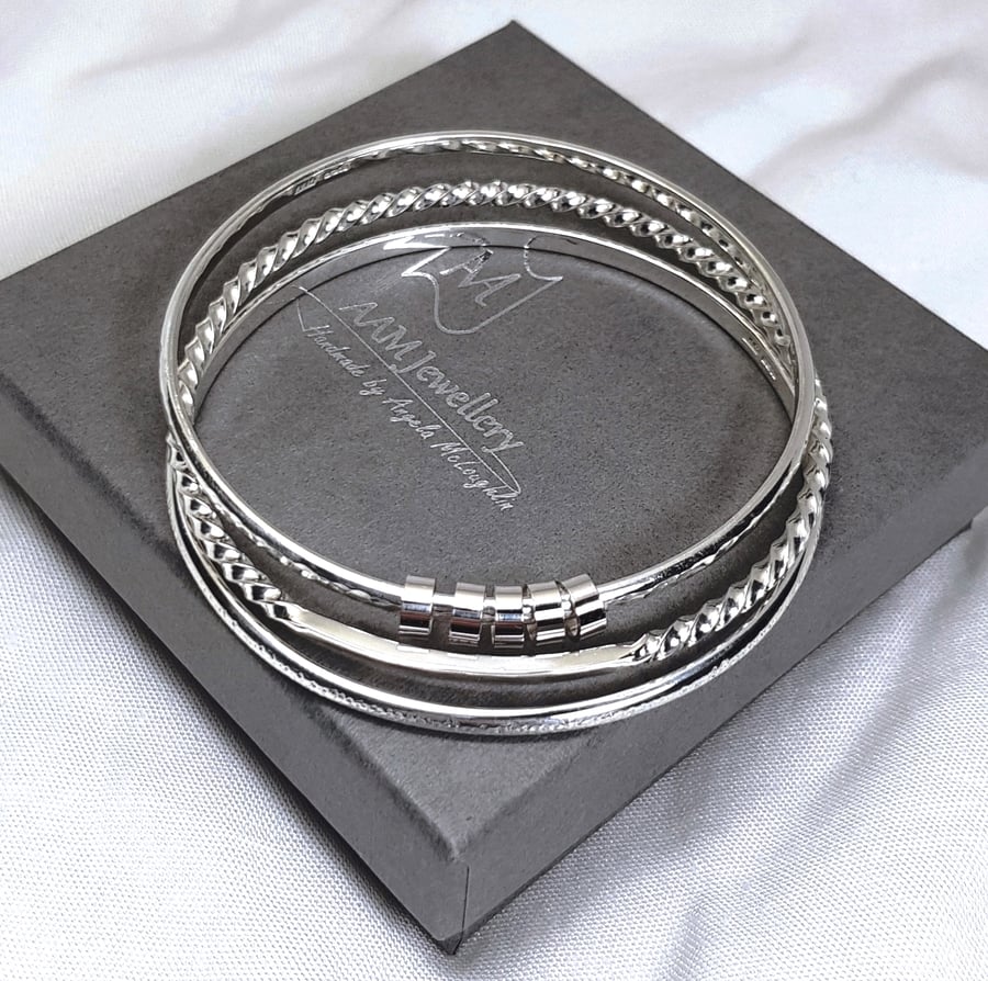 Sterling Silver Bangles - Set of Three Bracelets
