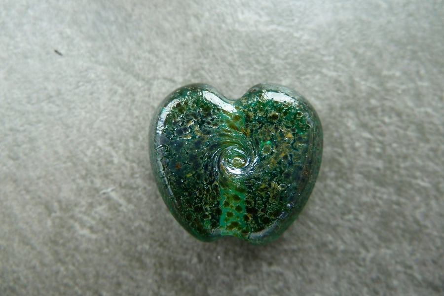 teal heart lampwork glass beads