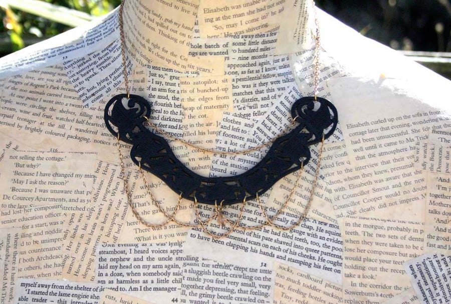 3D Printed Black Gold Statement Bib Gothic Necklace