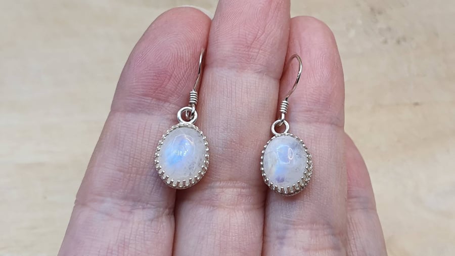 Simple oval Rainbow Moonstone earrings. Minimal... - Folksy