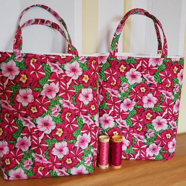 Floral gift bag,  pink petunias 