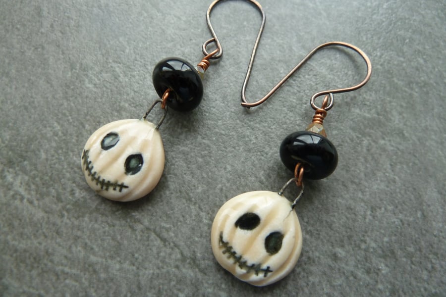copper pumpkin halloween earrings