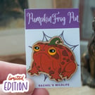 Limited Edition Pumpkin Frog Wooden Pin Badge – Halloween Design
