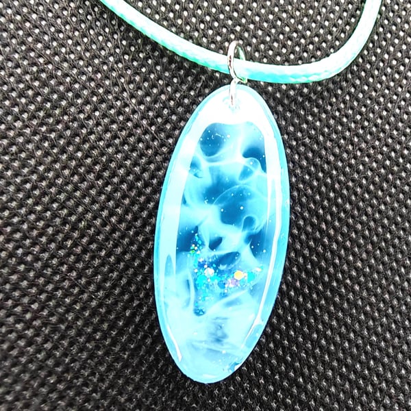 Handmade Ocean Wave Resin Necklace: Mermaid Tail Pendant