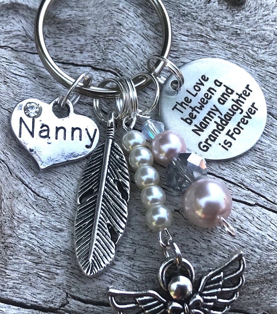 Nanny Memorial Keyring Grandaughter Keepsake Angel