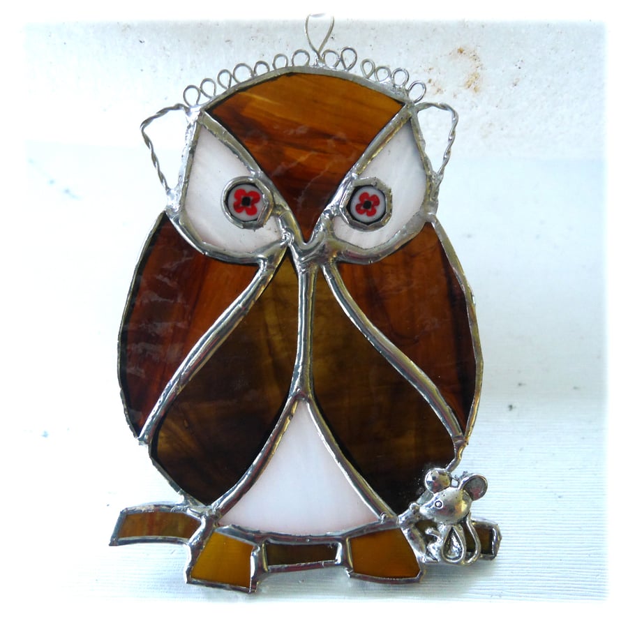 Owl Suncatcher Stained Glass Handmade Bird 036
